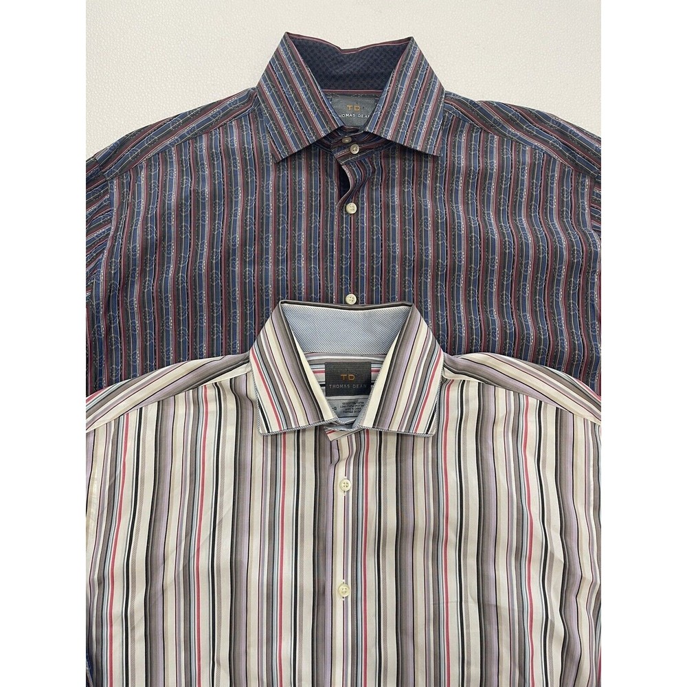 Pair Of Thomas Dean Men's Button Front Dress Shirts Size Large